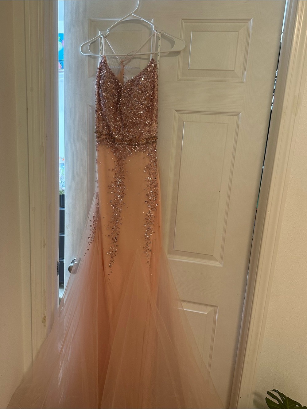 Camille La Vie Blush Pink Sequin Tulle Prom Gown